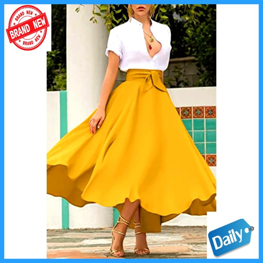 High Waisted Maxi Skirt with Side Slit Pockets Bohemian Style - Picture 2 of 7